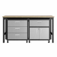 Manhattan Comfort 18GMC 3-Piece Fortress Mobile Space-Saving Steel Garage Cabinet and Worktable 5.0 in Grey